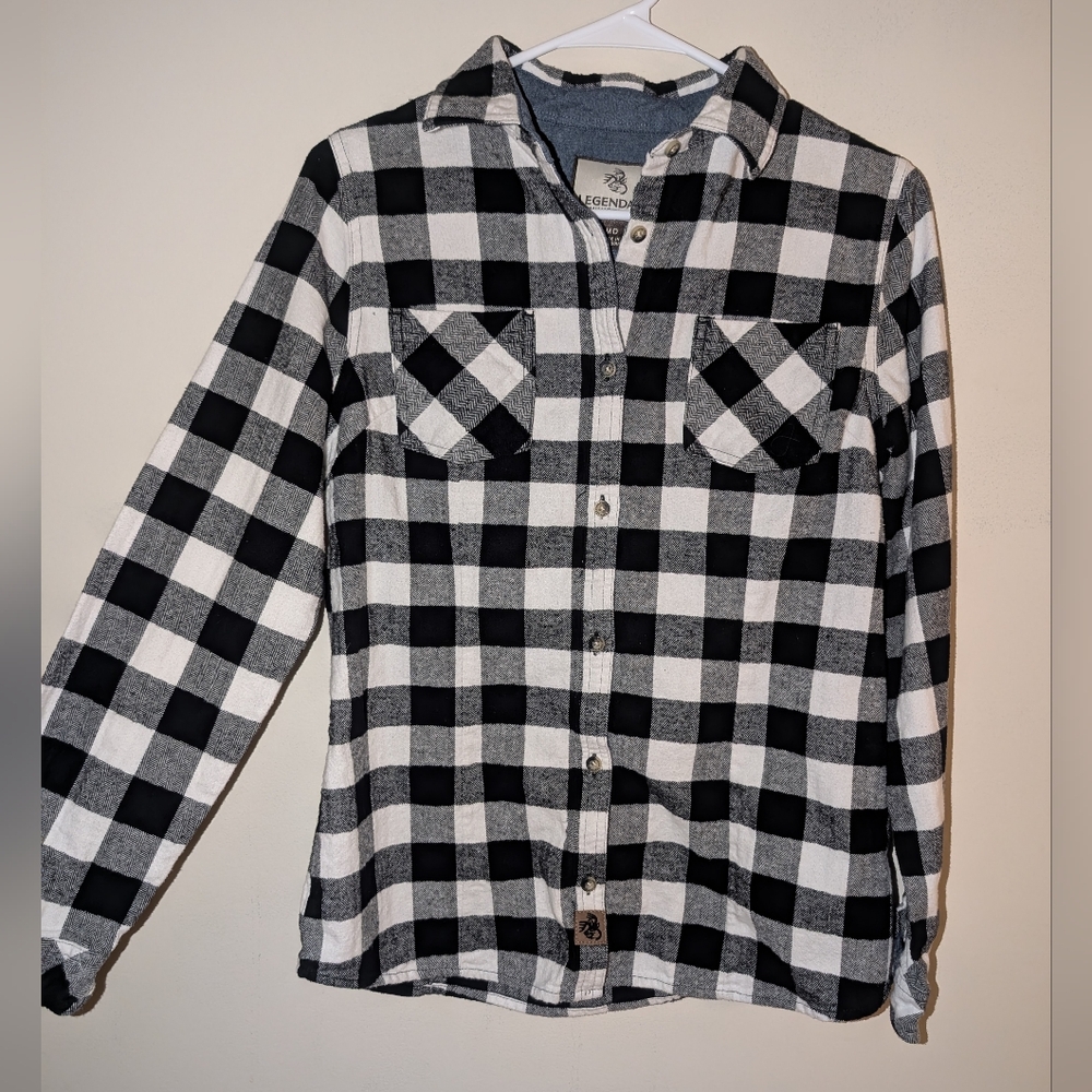Legendary Whitetails Black and White Checkered Button-Up Shirt Youth Medium